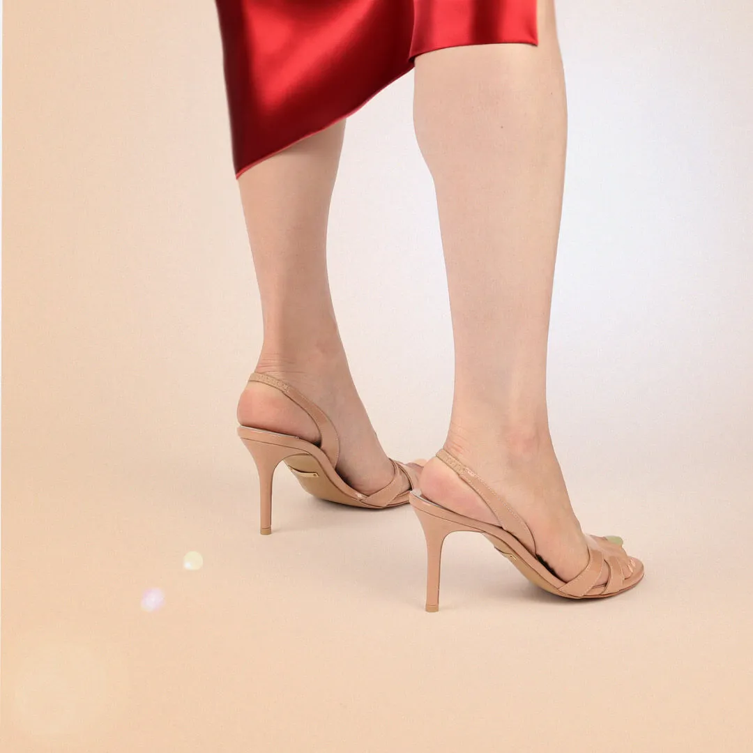 *UK size 3  TWIGGY - beige patent, 10cm heels