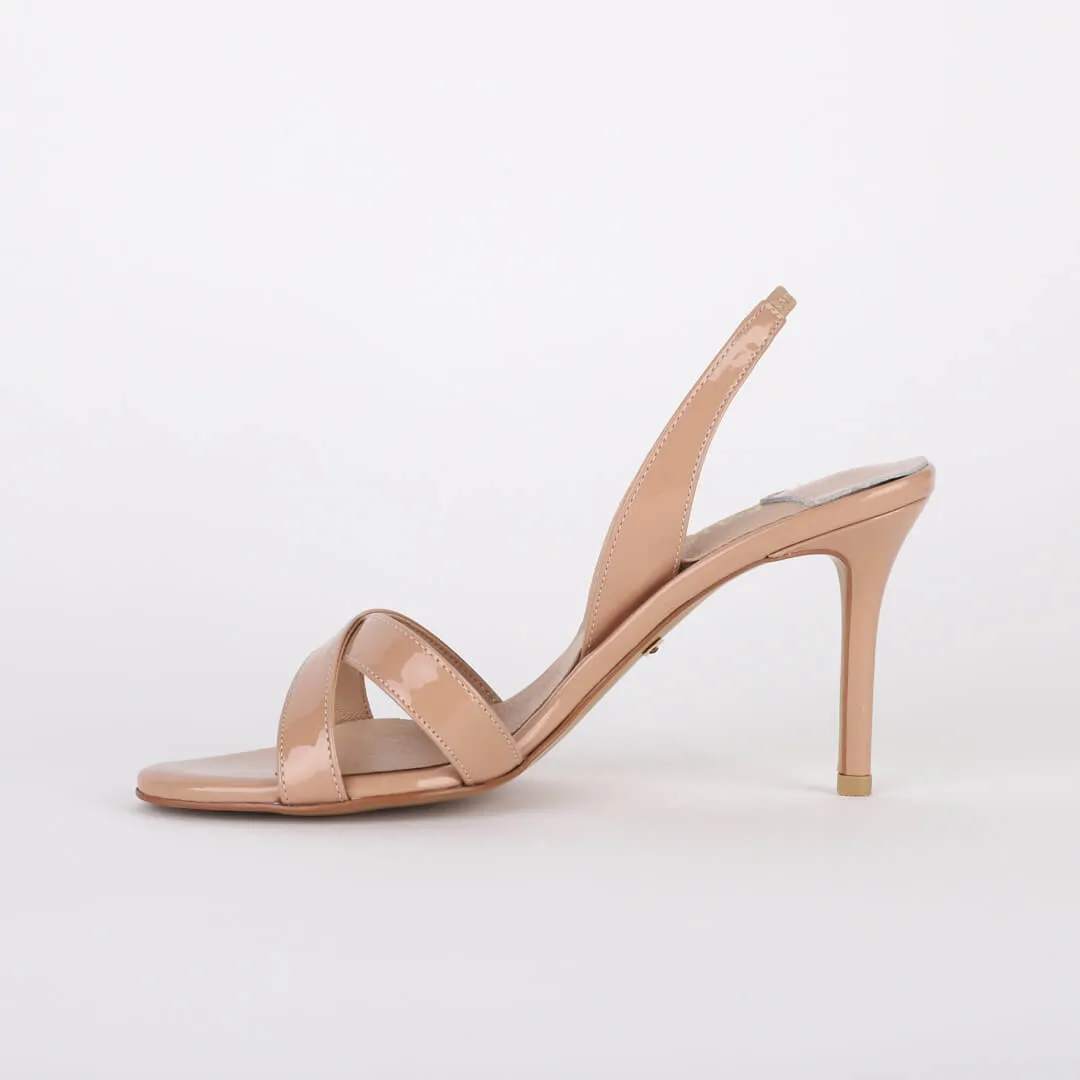 *UK size 3  TWIGGY - beige patent, 10cm heels