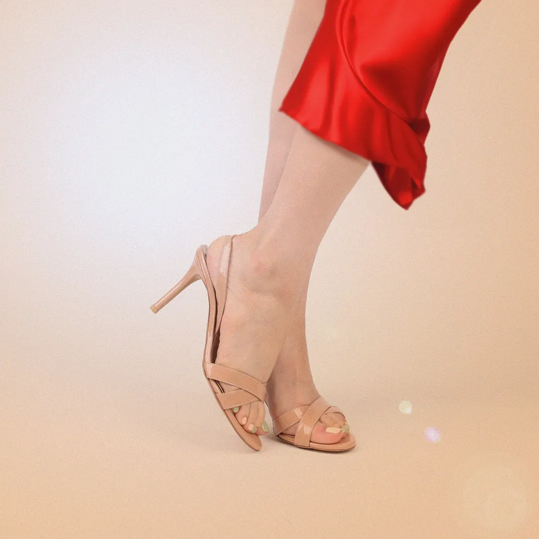 *UK size 3  TWIGGY - beige patent, 10cm heels